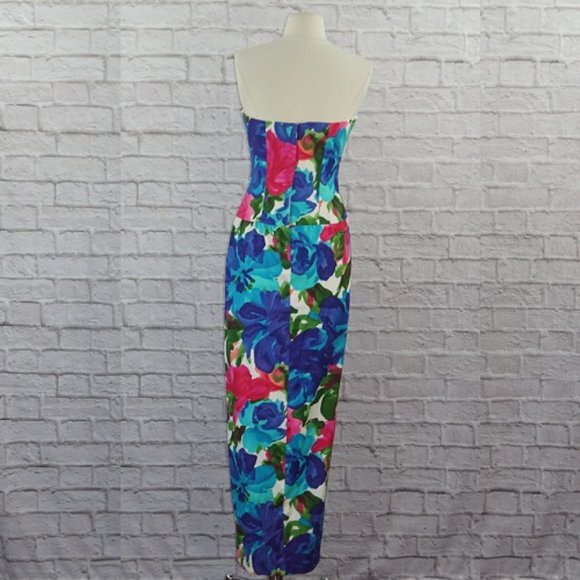 Vintage 90s Victor Costa Tulip Hem Floral Strapless Gown - Picture 4 of 13